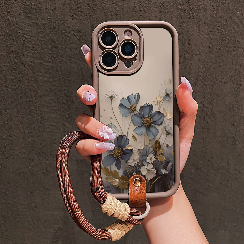Phone Cases With Straps - Blue Flower Lanyard Strap Rope Phone