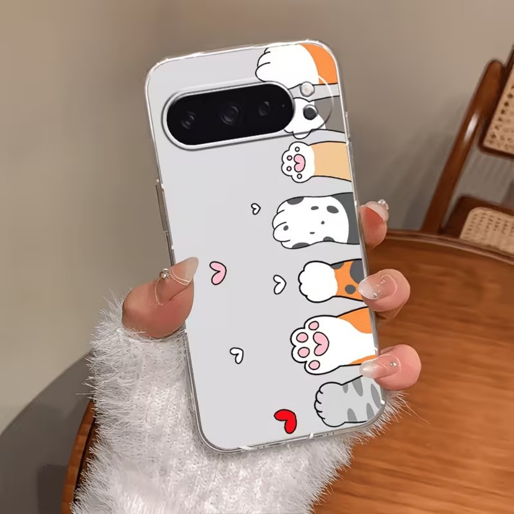 Phone Cases Google Pixel 7 - Cartoon Cat Paw Print Crystal Clear