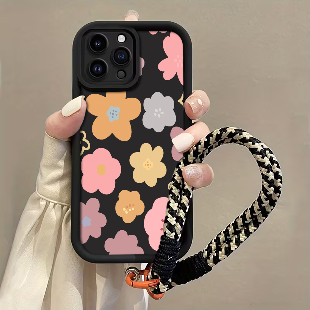 Phone Cases With Straps - Macaron Flowers Strap Rope Phone Case