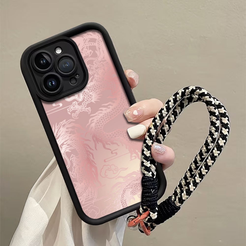 Phone Cases With Straps - Pale White Dragon Pattern Strap Rope