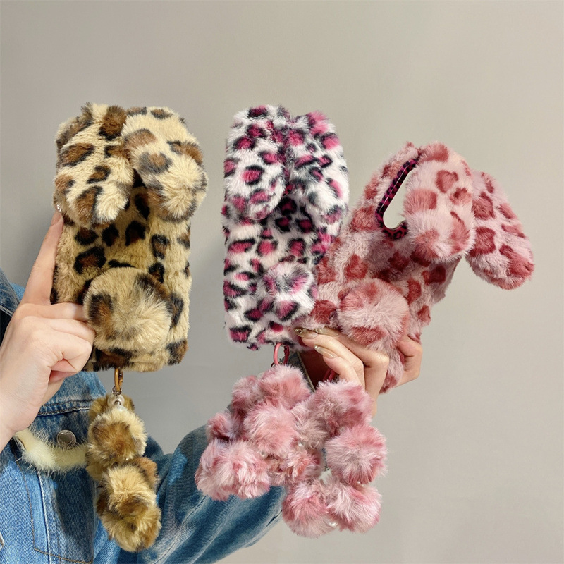 Phone Cases Luxury - Luxury 3D Leopard Print Rabbit Plush