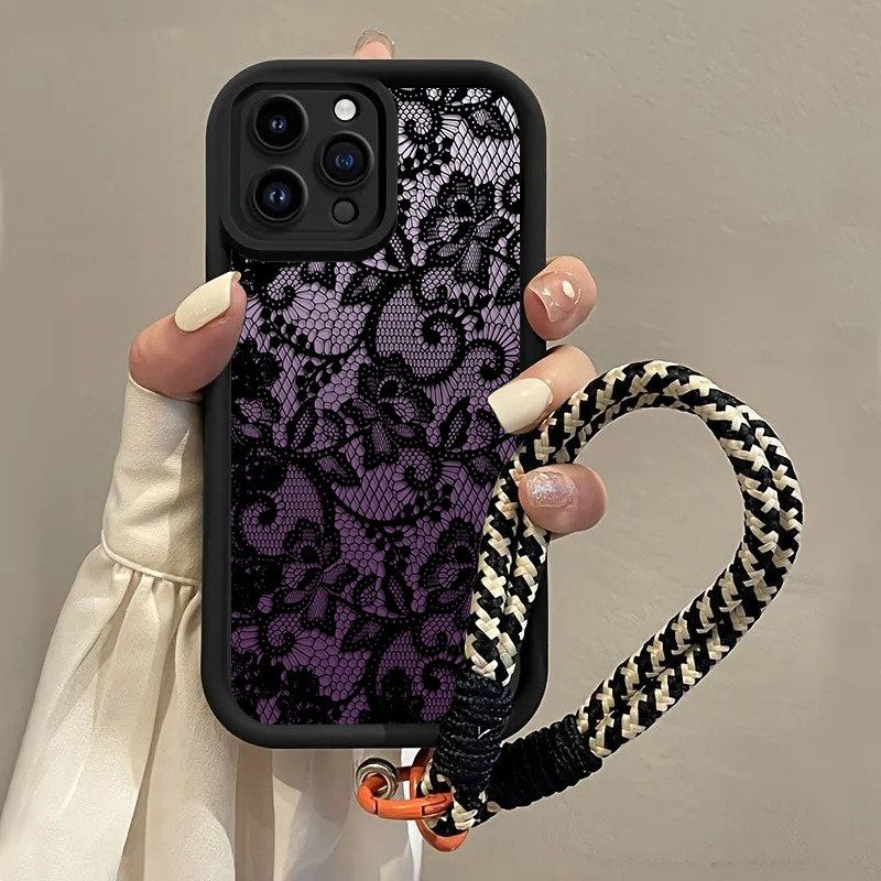 Phone Cases With Straps - Black Purple Lace Hang Strap Phone