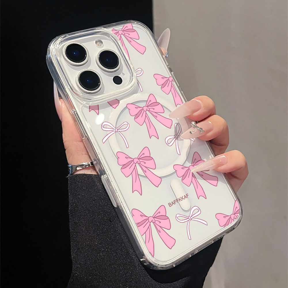 Phone Cases Pink - Pink Bow Coquette Girly Series Clear