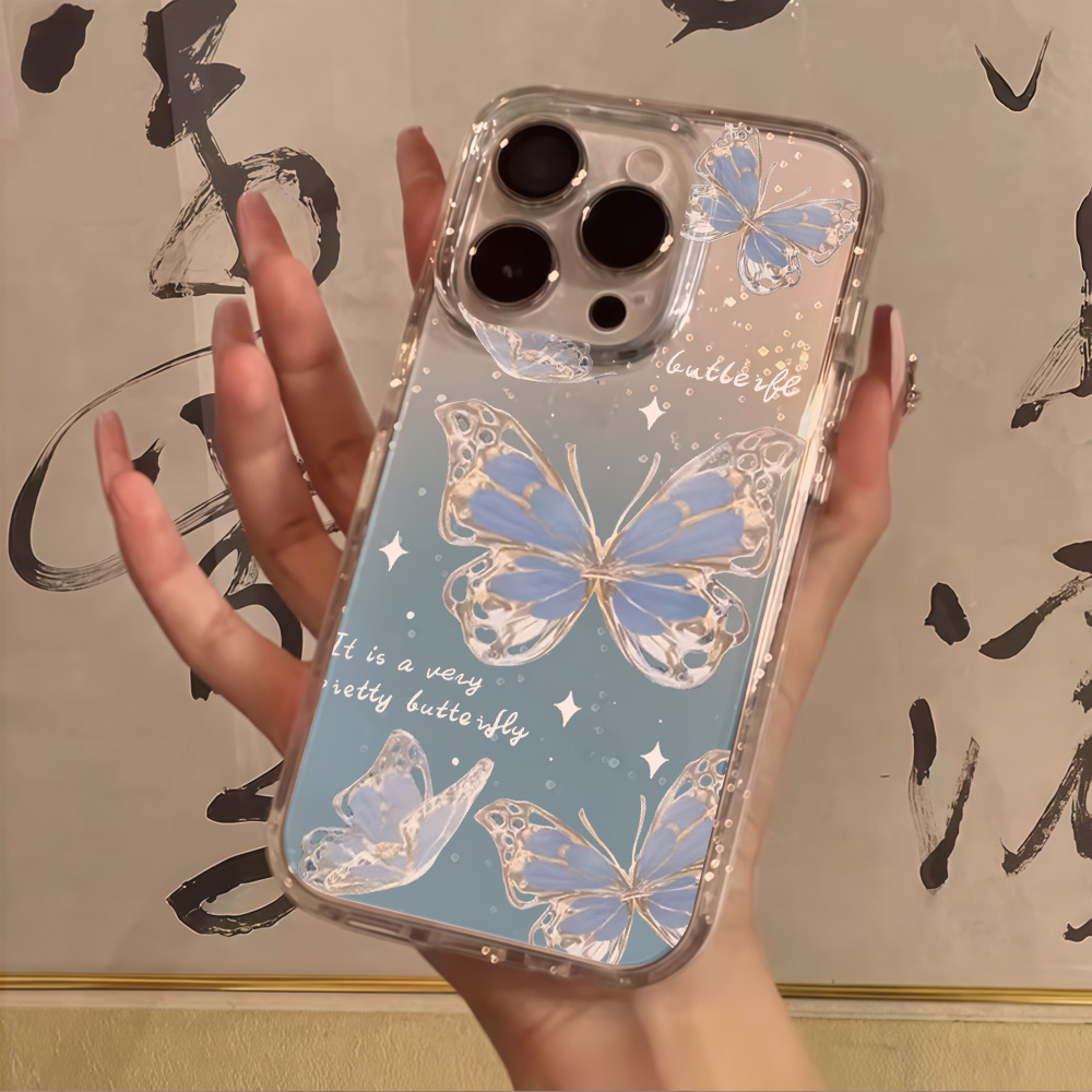 Phone Cases Luxury - Luxury Blue Butterfly Clear Glitter Phone