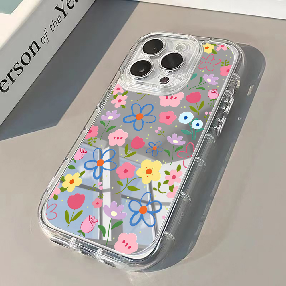 Phone Cases Otterbox - Korean Ins Style Floral Silver Mirror