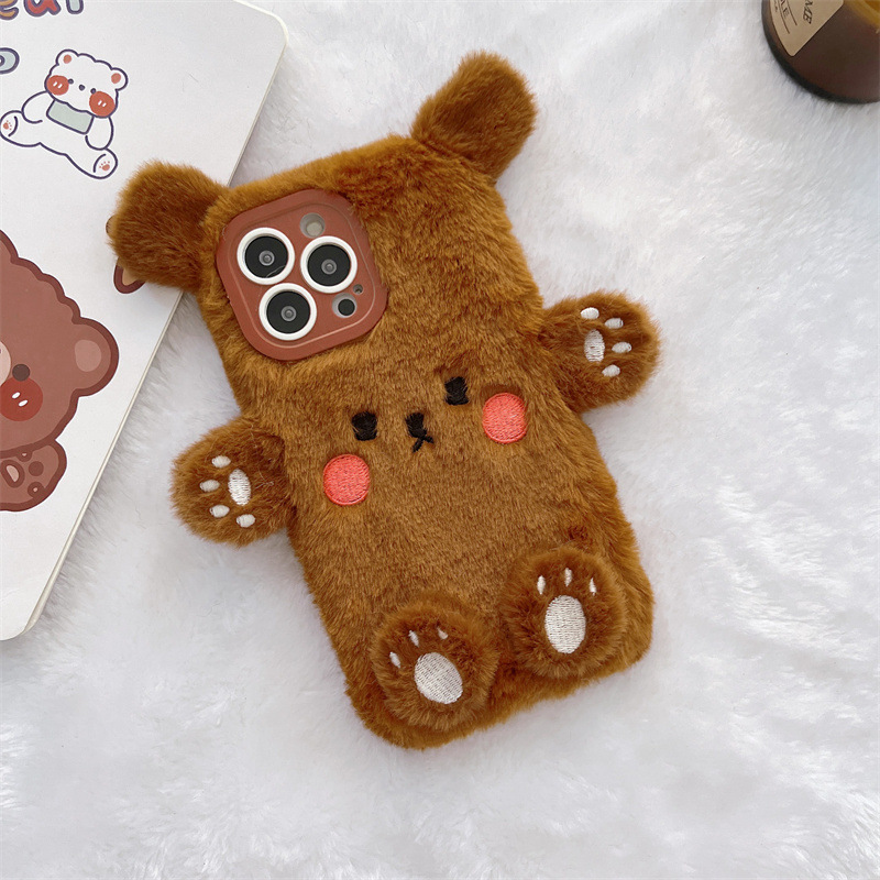 Korean 3D Cartoon Bear Fluffy  - Phone Cases Protective 评论和价格