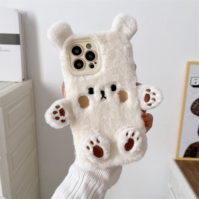Korean 3D Cartoon Bear Fluffy  - Phone Cases Protective 评论和价格
