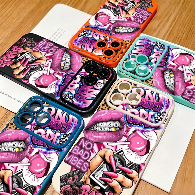 Hip Hop Pink Lips Baby Girl Gr - Phone Cases Pink 评论和价格