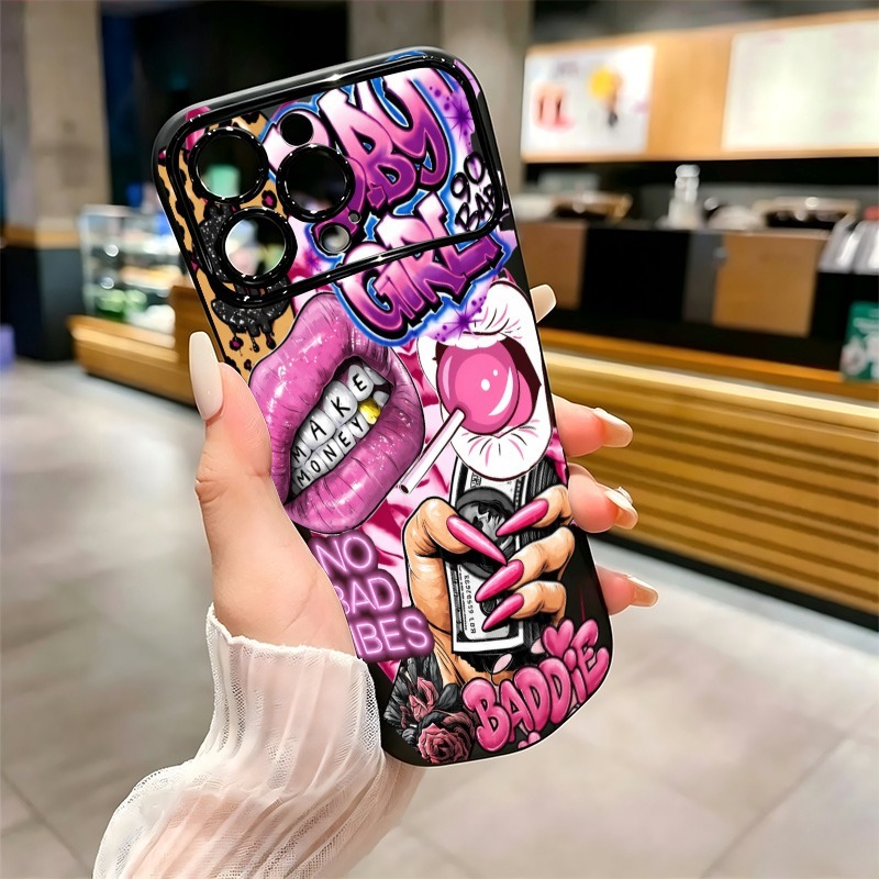 Hip Hop Pink Lips Baby Girl Gr - Phone Cases Pink 评论和价格