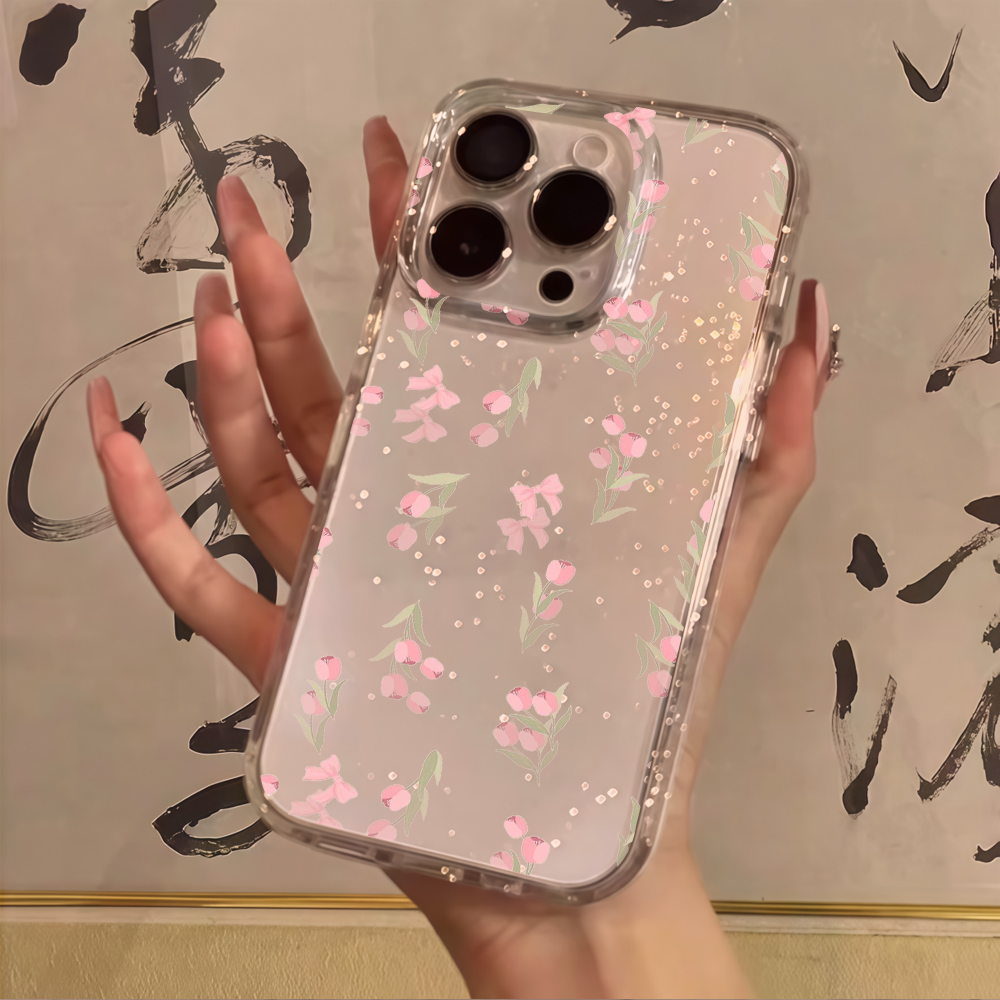 Luxury Blue Flower Clear Glitt - Phone Cases Luxury 评论和价格