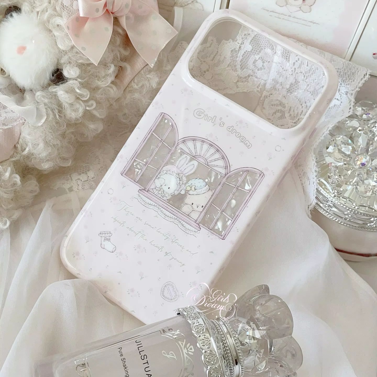 Kawaii Bunny Bear Floral Pink  - Phone Cases Pink 评论和价格